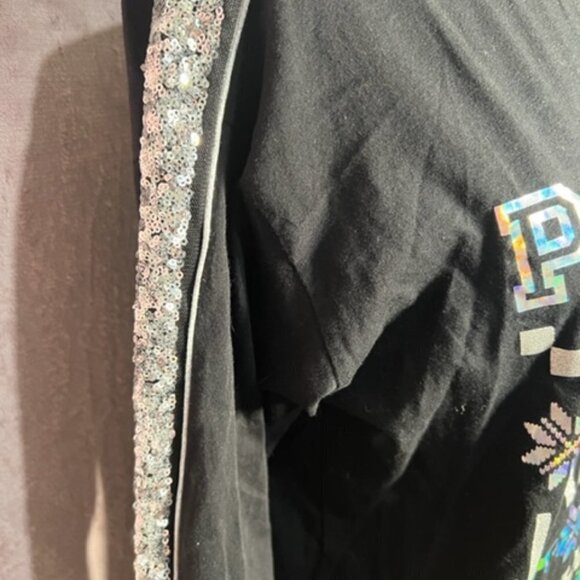 Victoria Secret Pink Womens Black Silver Long Sleeve Holiday Shirts Size Small - Picture 3 of 5
